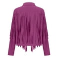 thumbnail image 4 of Hvyesh Women's Suede Fringe Jacket Trendy Long Sleeve Suede Leather 70s Cowboy Coat Fashion Cropped Jacket Western Outfits with Tassel, 4 of 5