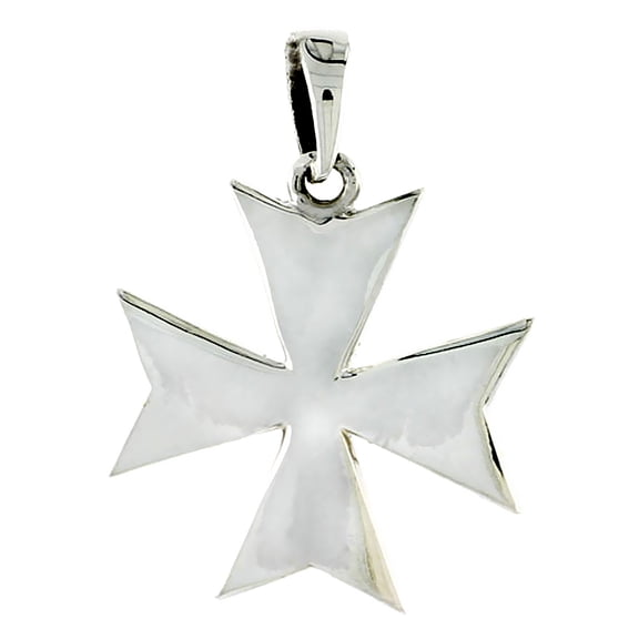 Sterling Silver High Polished Maltese Iron Cross Pendant, 1 1/16" (27 mm) tall
