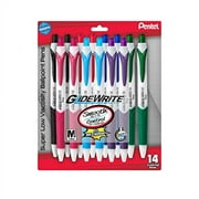 Pentel GlideWrite Ballpoint Pen with TechniFLO Ink, (1.0mm) Medium Line, Asst Ink, 14-Pk (BX910BP14M), Assorted 3