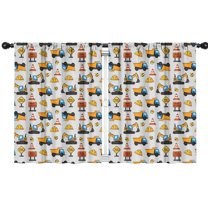 Blackout Kids Curtains,Cartoon Construction Vehicles Cones Gray Pattern Childrens Insulated Curtains Set Of 2,Bedroom Essentials,Toddler Room Decor 42"x54"