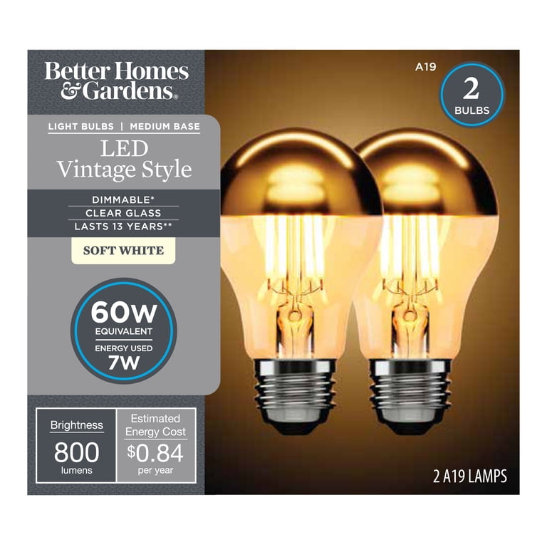 Better Homes & Gardens Vintage A19 LED Bulb, Dimmable, 2 Pack photo 1