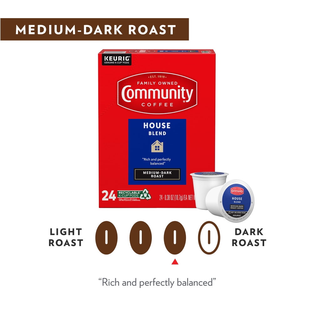 Community Coffee House Blend Medium-Dark Roast Single Serve Keurig K-Cup Pods 24 ct Box