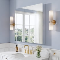 ANGELES HOME 40"x36" Bathroom Medicine Cabinet with Mirror – Wall Mounted, Chrome Aluminum Frame, Adjustable Shelves for Storage