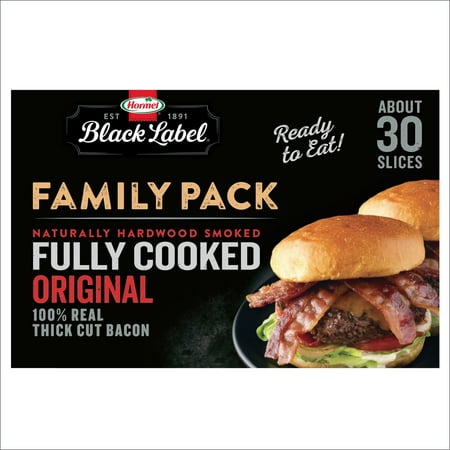 HORMEL BLACK LABEL Pork Bacon, Fully Cooked, Refrigerated, 7.56 oz Plastic Package