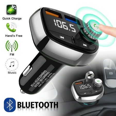 Bluetooth FM Transmitter for Car, [Compact Design] Wireless Radio Receiver Adapter Kit with Hands-Free Calling, Dual USB Charger 5V/3A, Support TF/SD Card, USB