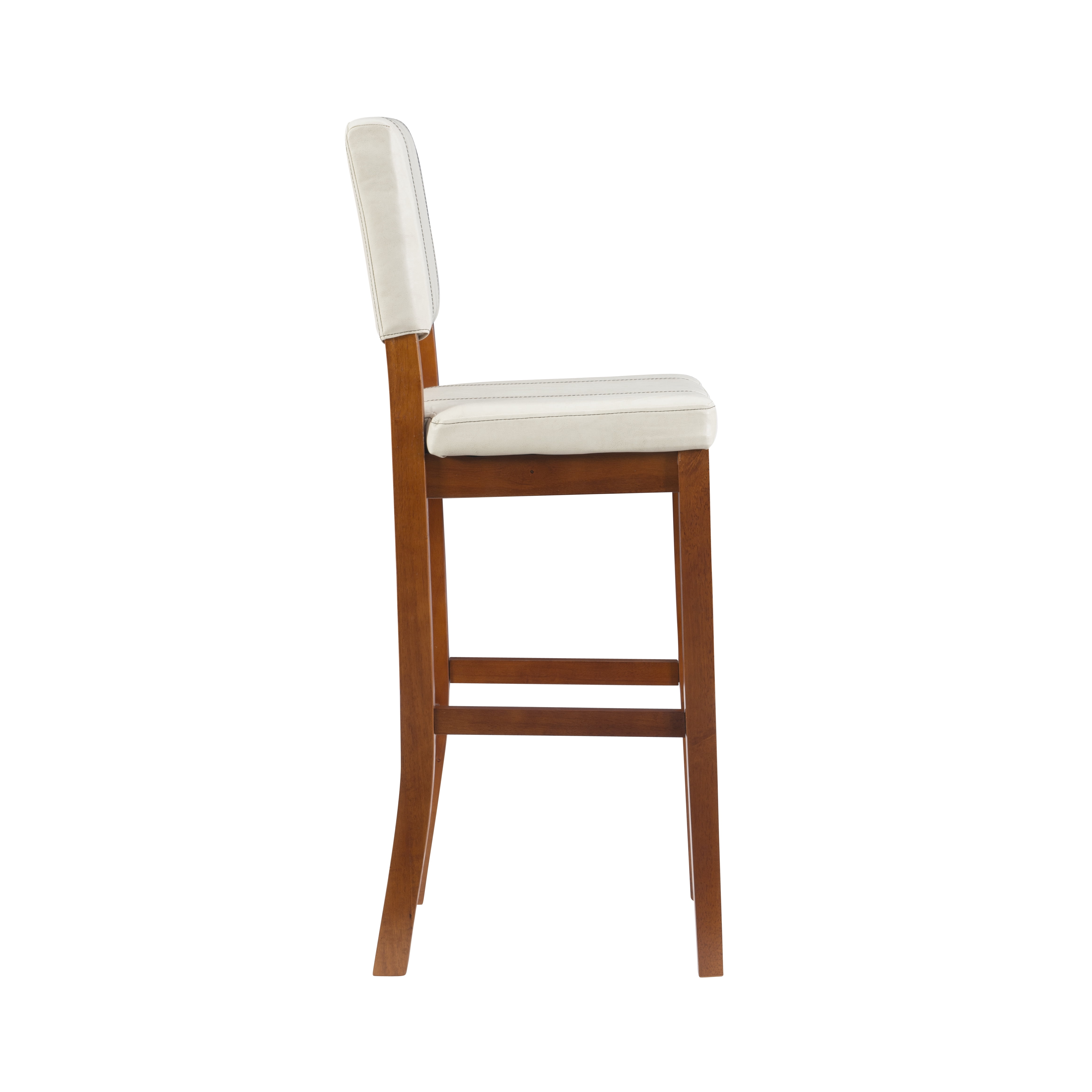 Linon Milano 30" Mid Back Indoor Upholstered Bar Stool, Medium Walnut/Cream Faux Leather