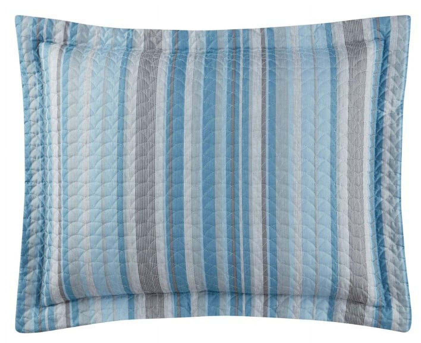 Mainstays Blue & Gray Vertical Stripe Quilt Sham, Reversible, Standard/Queen, 2 pack, Adult/Teen