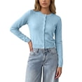 thumbnail image 2 of Qulqfy Sky Blue Womens Cropped Cardigan Petite Knitted Long Sleeve Button Up Casual Outwear Coats XL, 2 of 7