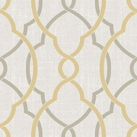 NuWallpaper Sausalito Taupe And Yellow Vinyl Peel And Stick Wallpaper, 216-in by 20.5-in, 30.75 sq. ft.