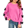 thumbnail image 2 of FRSASU Girls Bow Decorative Long Sleeve Crew‑Neck Fleece Pullover Sweatshirt Drop Shoulder Casual Tops Hot Pink, 2 of 5