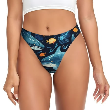 Adobk Playful Whales Underwater Scene Print Seamless Women Underwear Thongs No Show Ladies Thong No Line Breathable Comfortable Panties Undies for Women-X-Small