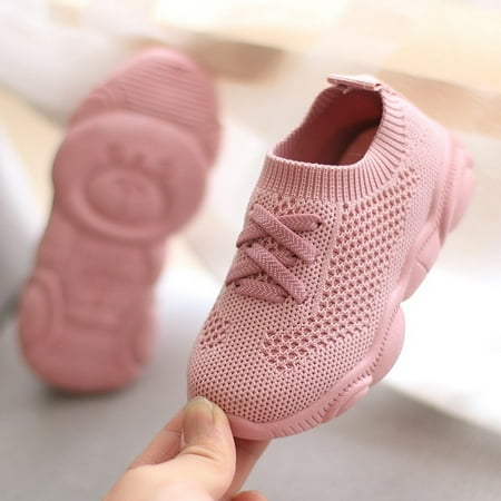 

Toddler Girls Mesh Woven Knit Soft-soled Sneakers Lightweight Breathable Non-slip Running Shoes