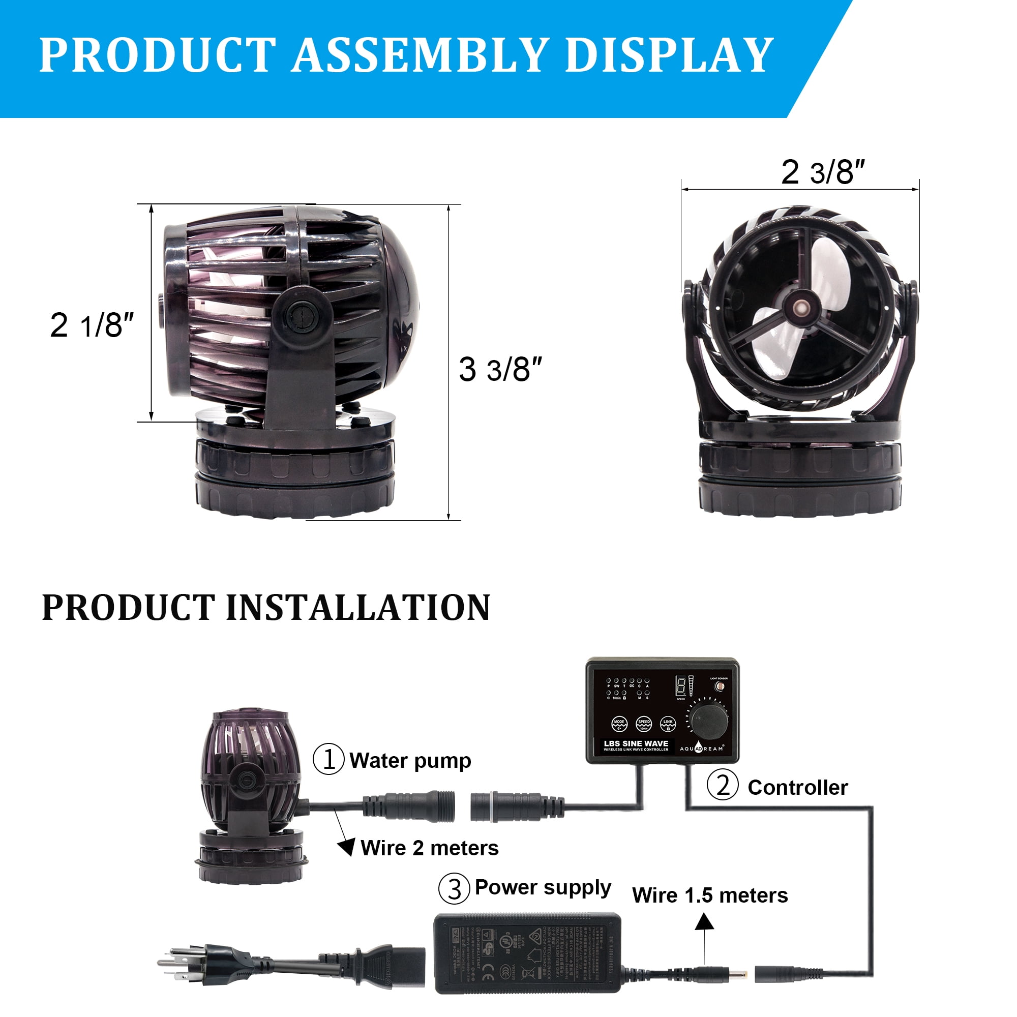 24v DC Sine Wave Maker Pump 1600 GPH For Pond Reef Aquarium Fish Tank