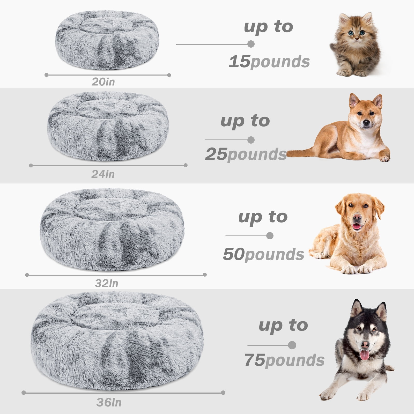 Exclusivo Mezcla Calming Donut Pet Bed for Small Dogs 20", Anti-Anxiety Plush Cozy Warming Dog Bed, Grey