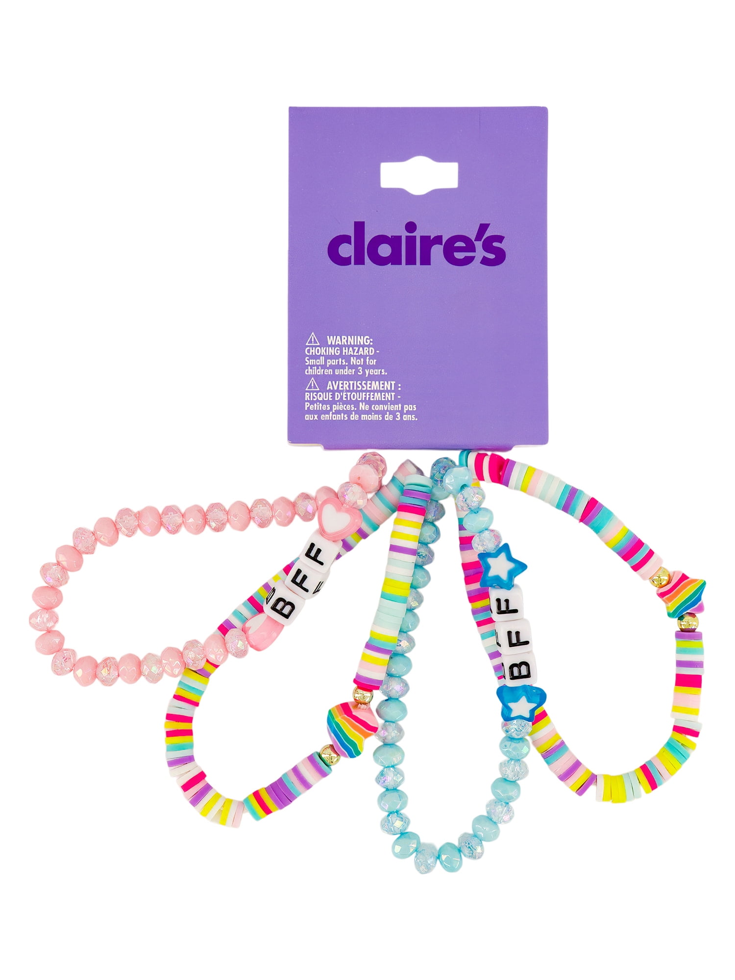 Claire's Tween Girls Best Friends Forever Rainbow Beaded Bracelets, 4-Pack