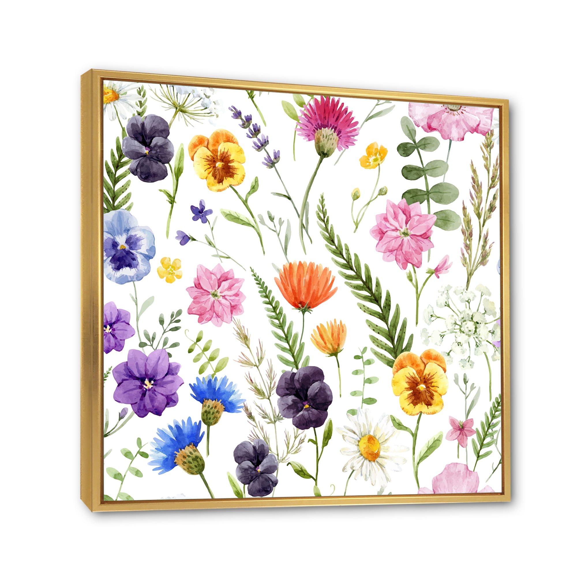 Designart 'Coloful Wildflowers Floral Pattern I' Traditional Framed Canvas Wall Art Print