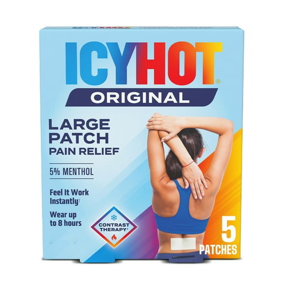 Icy Hot Original Pain Relief Patch, Large Size Comfortable Fabric Patches With Menthol 5%, Ice and Heat Contrast Therapy for Backaches, Joints, Muscle Strains and Arthritis, 5 ct.