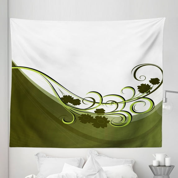 Olive Green Tapestry, Wedding Inspired Floral Arrangement Flourishing Nature Print, Fabric Wall Hanging Decor for Bedroom Living Room Dorm, 5 Sizes, Pale Green White, by Ambesonne
