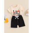 thumbnail image 5 of vera natura 2Pcs Baby Boy Birthday Outfits Short Sleeve Tractor Print Tops + Rolled Shorts Set Toddler Clothing, 5 of 9