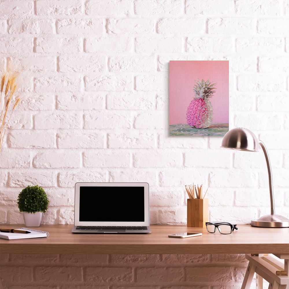 Stupell Industries Pink Glam Glitter Pineapple on Greenery Cloth Canvas Wall Art Design by Ziwei Li