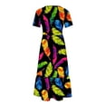 thumbnail image 6 of Penkiiy Women's Summer Casual Short Sleeve Crewneck Feather Print Dress Casual Flowy Tiered Maxi Beach Dress With Pockets M Black, 6 of 6