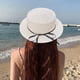 thumbnail image 5 of Sombrero de paja para mujer con circunferencia de 56-58 cm, sombrero para el sol con lazo de cinta, sombrero de copa plana para exteriores, sombrero para el sol con protección solar, 5 of 5