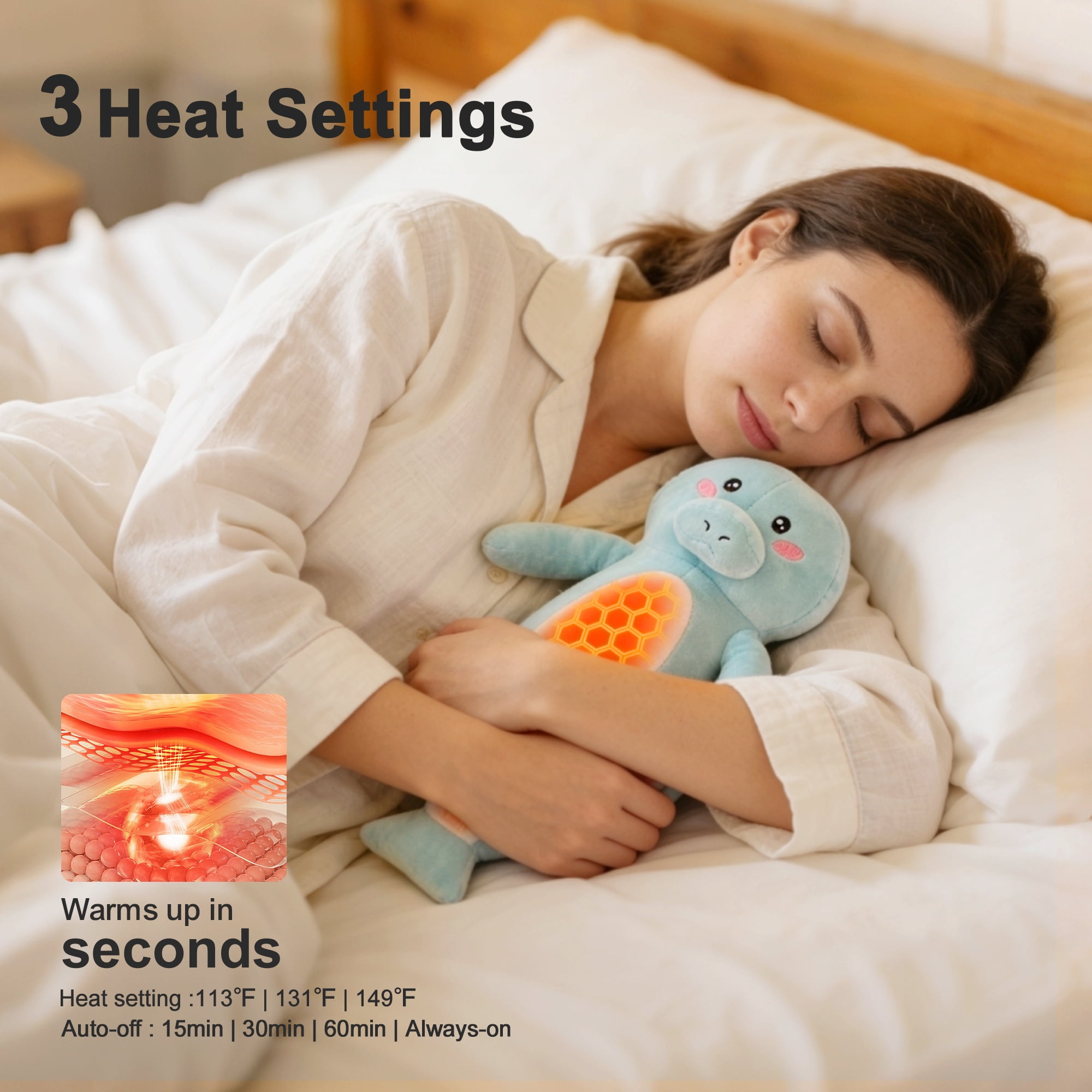 Manatee Heating Pad Plush for Period Cramps,Menstrual Pain Relief,Cute Stuffed Animal Electric Heat Plush,USB Powered Heated Toy,Portable Warm Cushion Gift for Women Teen Girls Christmas,Blue