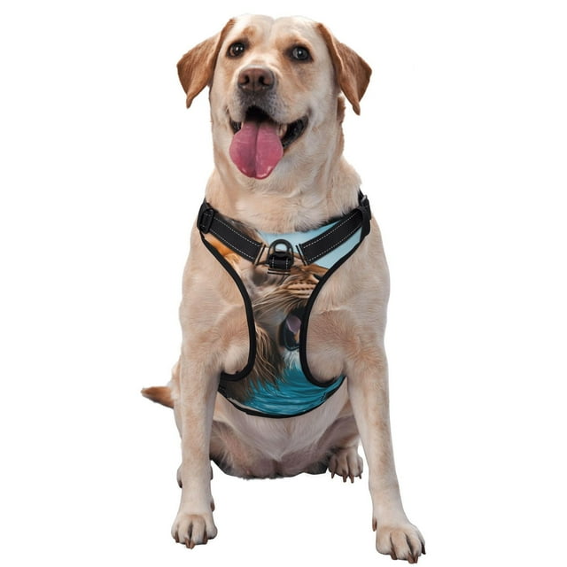 Wukai Ice Blue Coastal Lion Print Pet Harness, Pet Leash Vest - Adjustable Buckle, Reflective Design, Pet Accessories Suitable for Small, Medium and Large Dogs-Medium