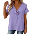 thumbnail image 3 of Lmueinov Tie Front Blouse for Women V-Neck Short Sleeve Relaxed Fit Casual Summer Shirt Soft Stretch Breathable Top, 3 of 6