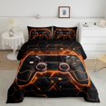 thumbnail image 3 of Feelyou Futuristic Gamepad Full Size Comforter Sets, Neon Glowing Honeycomb Bedding Comforter Set, Glitter Orange Games Console Reversible Bedding Sets, Ultra Soft Bedroom Decor, 3-Piece, 3 of 9