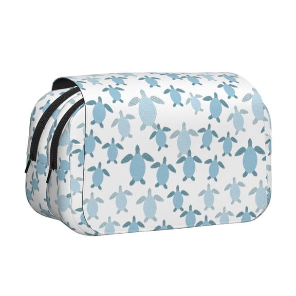 Rateoe Hand Drawn Turtle Pattern Double Clamshell Pen Case, Storage Organizer with Two Zipper Compartments– Holds Up to 50 Pencils & Pens
