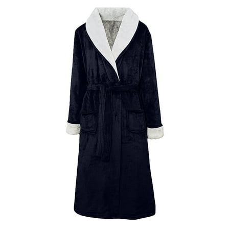 

Monunke Autumn And Winter Coral Fleece Solid Color Thickened Long Hooded Bathrobe
