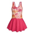 thumbnail image 4 of COEQINE Swim Dress for Girls, One Piece Swimwear with Attached Skirt & Built-in Brief, Comfortable Tank Neckline & Secure V-Back, for Pool & Beach, Sizes 3-4, Tropical Palm Tree Plumeria Pink, 4 of 8