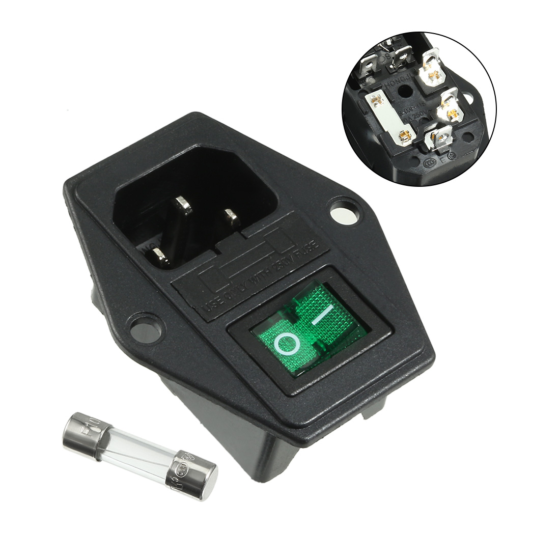 IEC 320 C14 Inlet Male Power Supply Connector w Rocker Switch + Fuse UL Listed - Walmart.com
