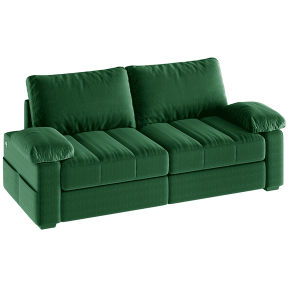 Renwick 2 Seater Velvet Sofa Couch with Pillow Top Arms & USB Charging Ports, Green