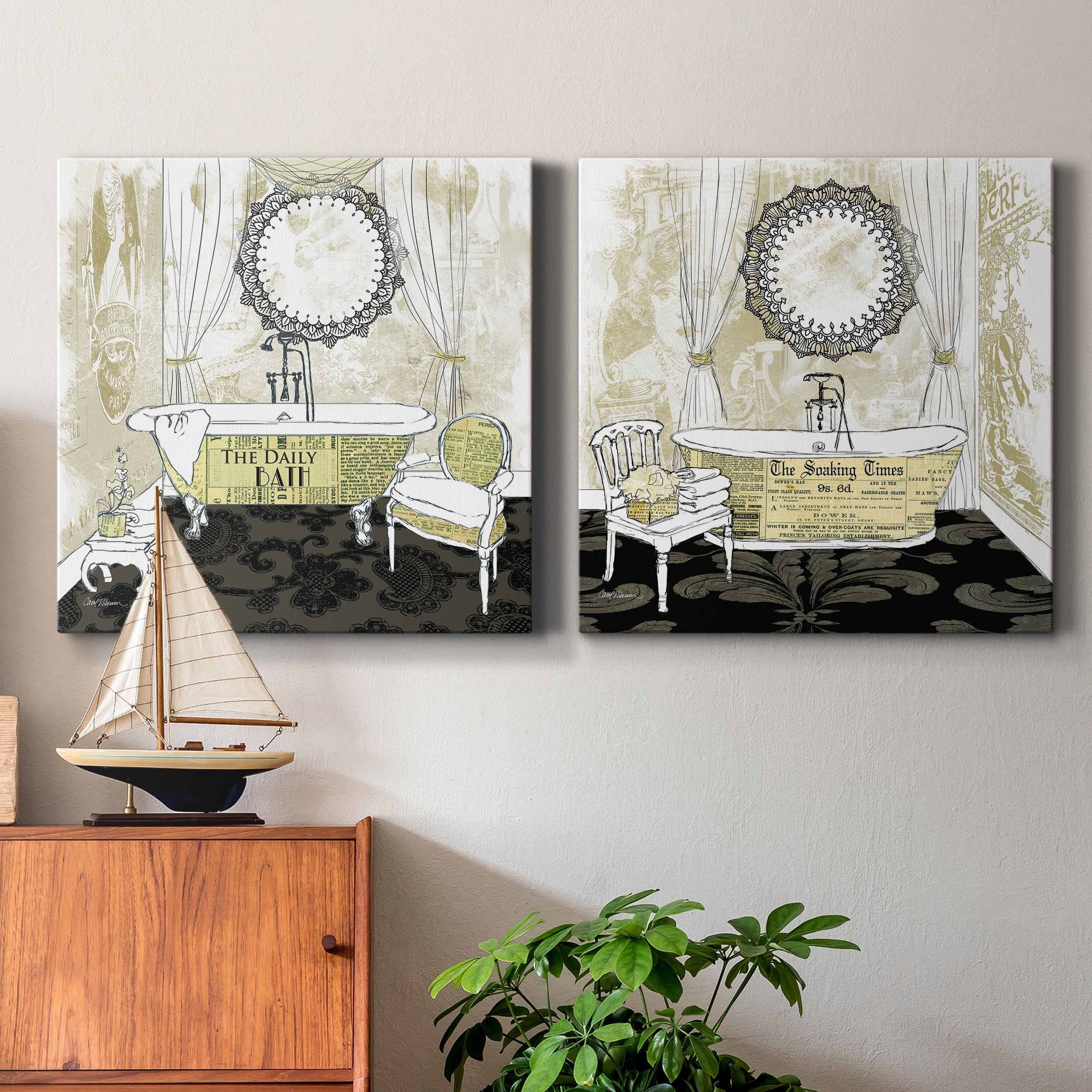 Daily Bath - Premium Gallery Wrapped Canvas - Ready to Hang Set of 2 - 32 x 32 Each