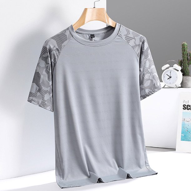 Tops para hombre, blusas y camisas de cuello redondo y manga corta para hombre, camiseta deportiva informal de manga corta con cuello redondo transpirable de seda de hielo para hombre, blusa para homb