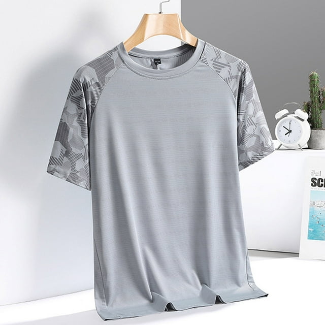 Tops para hombre, blusas y camisas de cuello redondo y manga corta para hombre, camiseta deportiva informal de manga corta con cuello redondo transpirable de seda de hielo para hombre, blusa para homb