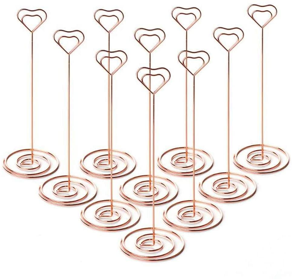 RETYLY Place Card Holders Heart Shape Table Number Holder Stands Picture Photo Note Memo Clip for Wedding 10pcs 8.6 Tall 