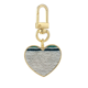 thumbnail image 1 of Tejido de tela de lino gris resumen Llavero de metal en forma de corazón dorado, 1 of 3