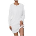 thumbnail image 1 of Robes Automne Hiver pour Femmes Col Rond Couleur Unie Manches Longues Robe Chandail Décontractée Ample Douce Mini Robe, 1 of 6