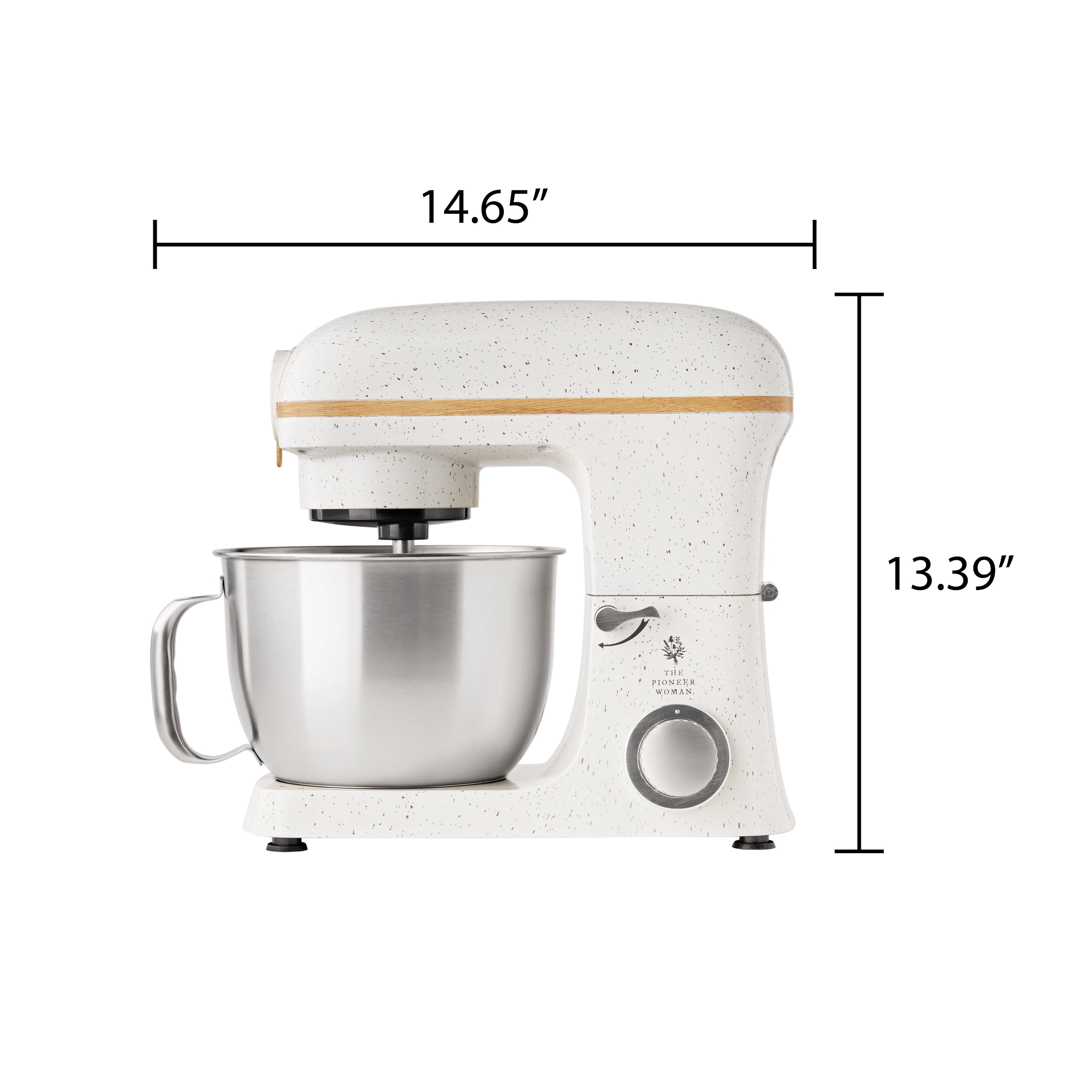 The Pioneer Woman 5 Quart 600W 6-Speed Professional Stand Mixer with Beater, Dough Hook and Whisk-Linen Speckle