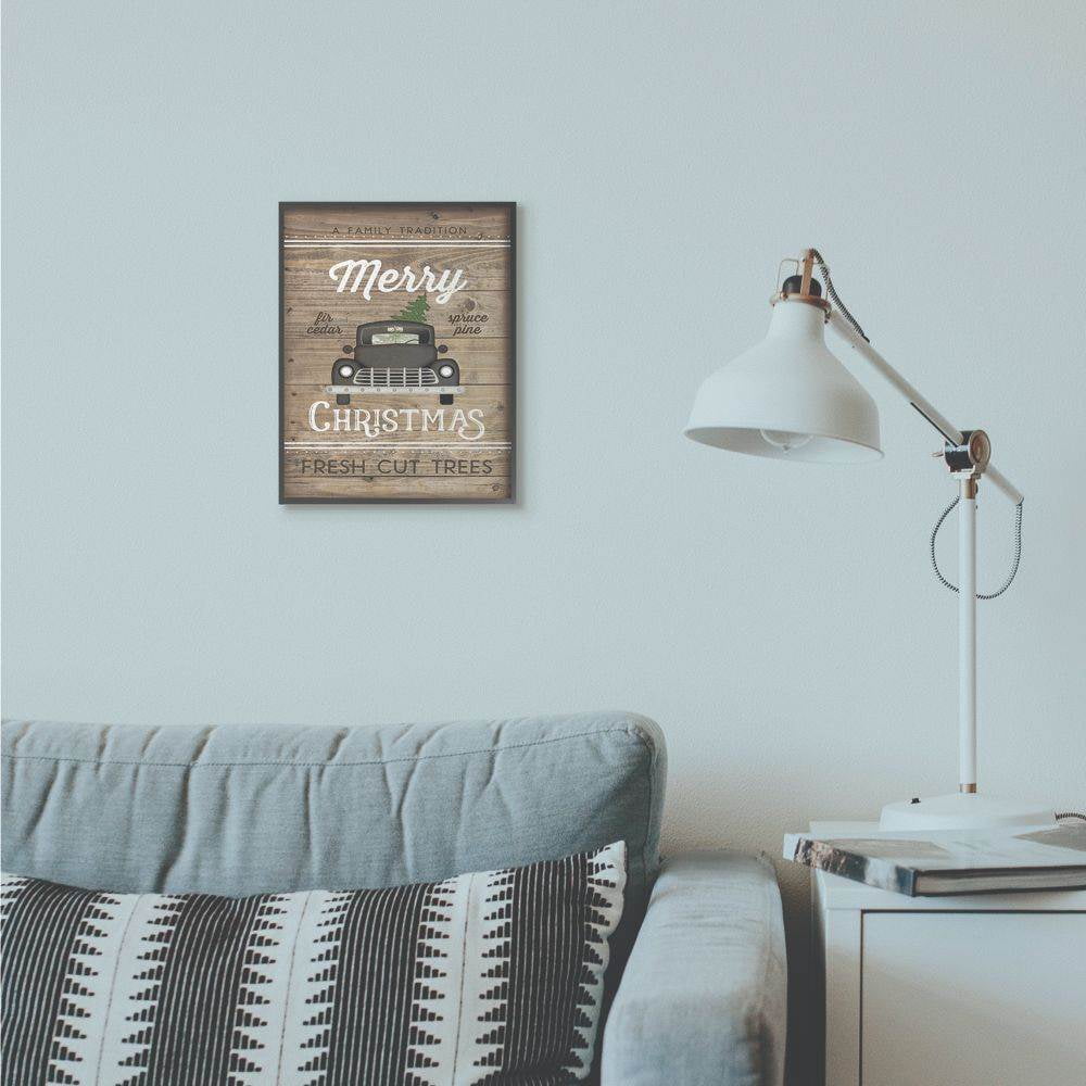 Stupell Industries Merry Christmas Black Car Wood Texture Holiday Word DesignFramed Wall Art By Artist Jennifer Pugh