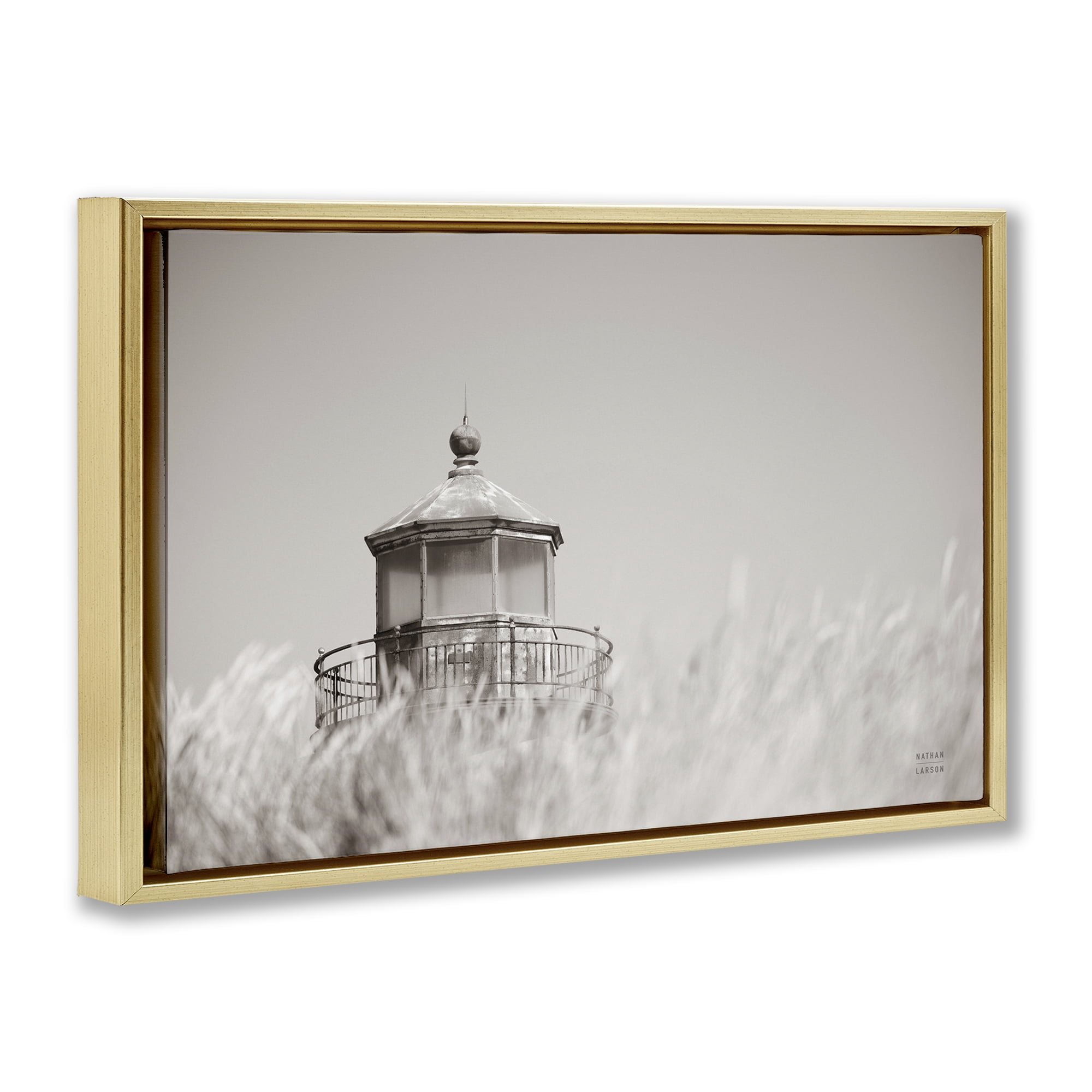 Stupell Industries Swaying Reeds & Lighthouse Landscape Photography Gold Floater Framed Canvas Art Print Wall Art, 25 x 17
