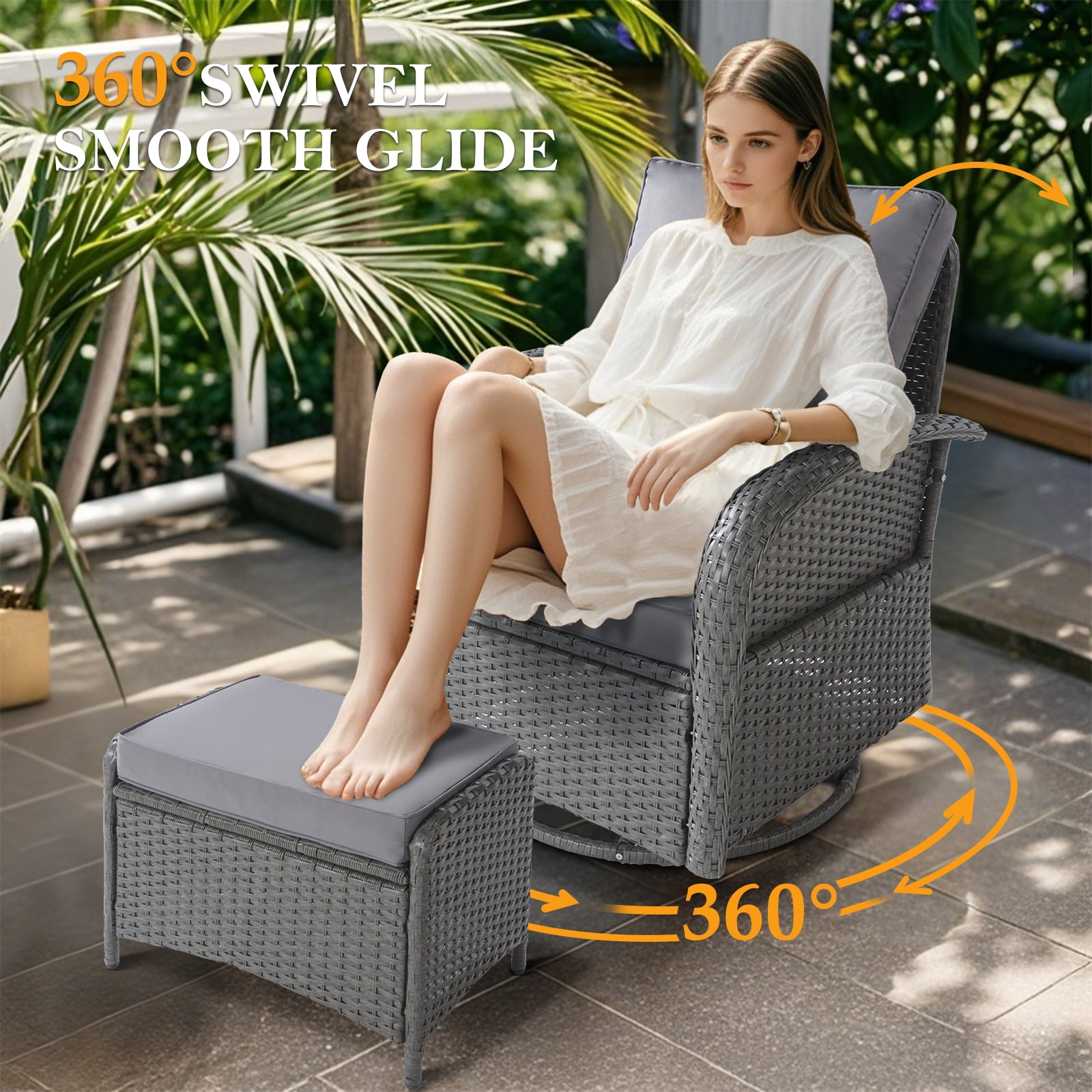 NOBLEMOOD 6 Pieces Patio Furniture Set with Swivel Chairs, All Weather Outdoor Rattan Conversation Sectional Sofa Set with Coffee Table, Ottoman for Porch Deck Garden
