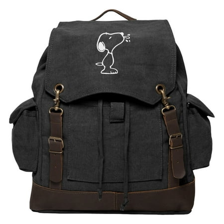 Snoopy Raz Rucksack Backpack with Leather Straps, Black &