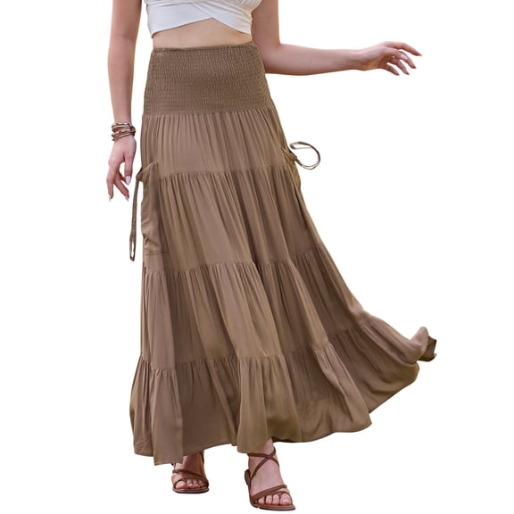 DARING DIVA Women's Elastic Swing A Line Beach Skirt Small Khaki