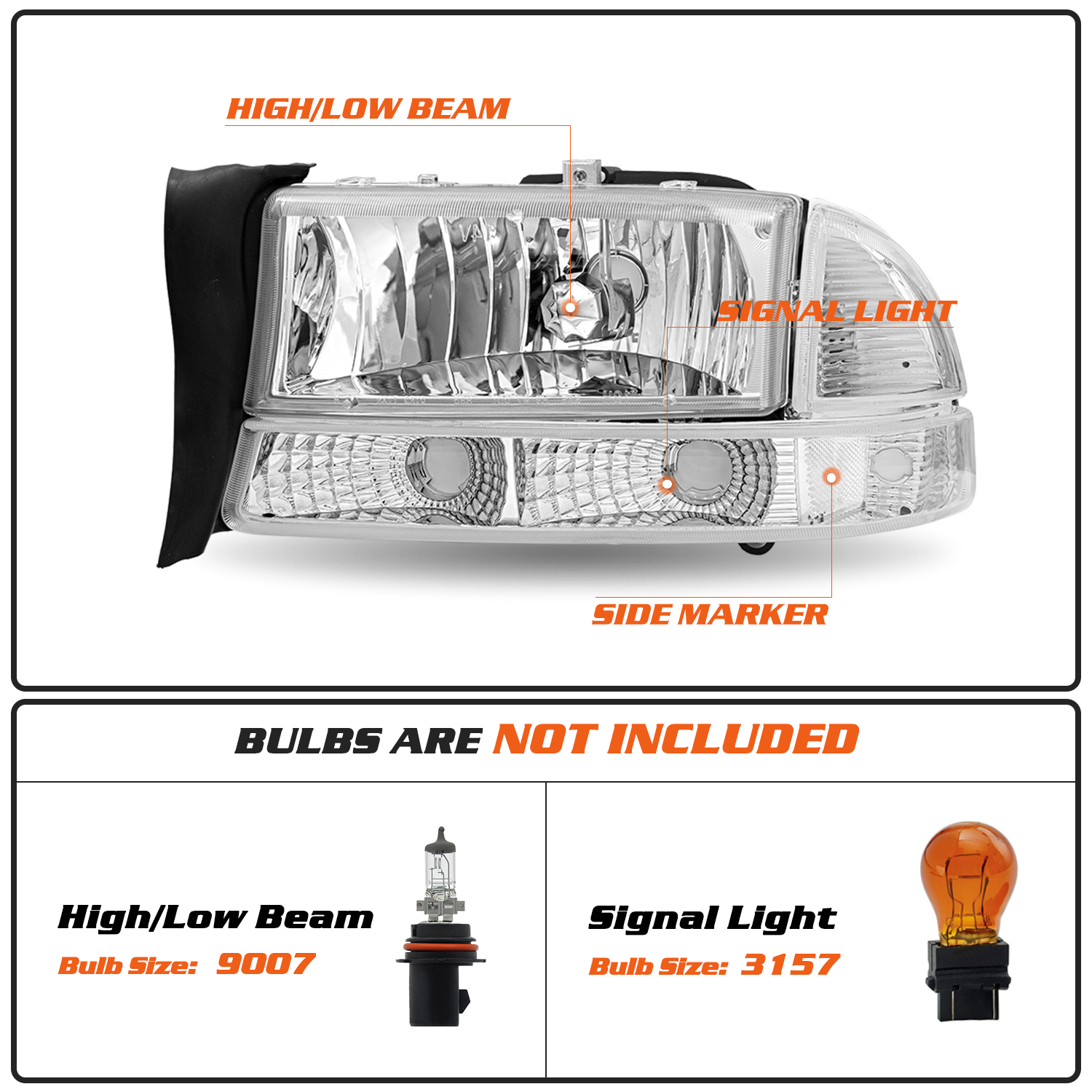 For 1997-2004 Dodge Dakota 1998-2003 Durango Chrome Clear Headlights Left+Right