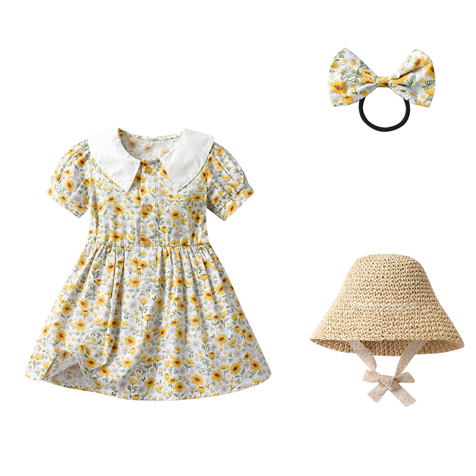 XZNGL Baby Hats 12 18 Months Toddler Baby Girl Summer Flower Print Suspender Dress with Hat Hairpin Girls Flower Girl Dress Baby Girl Shorts 12 18