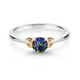 thumbnail image 2 of Gem Stone King 925 Sterling Silver and 10K Yellow Gold Blue Mystic Topaz Solitaire Engagement Ring for Women (0.50 Cttw, Round 5MM, Gemstone November Birthstone, Size 7), 2 of 4